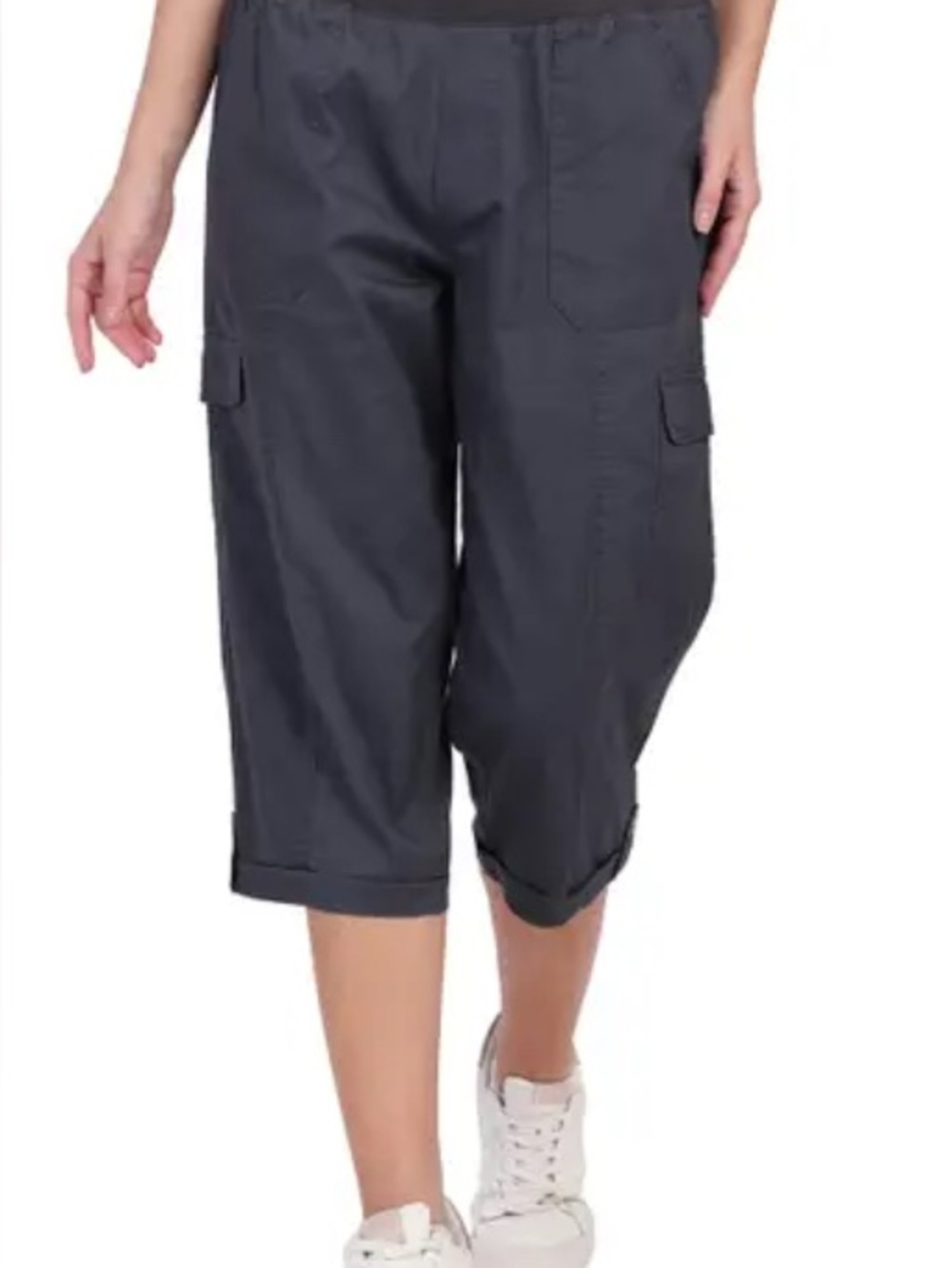 Women's Charcoal Cargo Capri Pants - Comfortable Everyday Wear